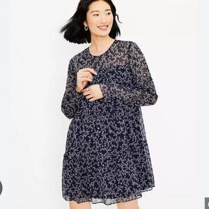 LOFT Navy and White Floral Dress